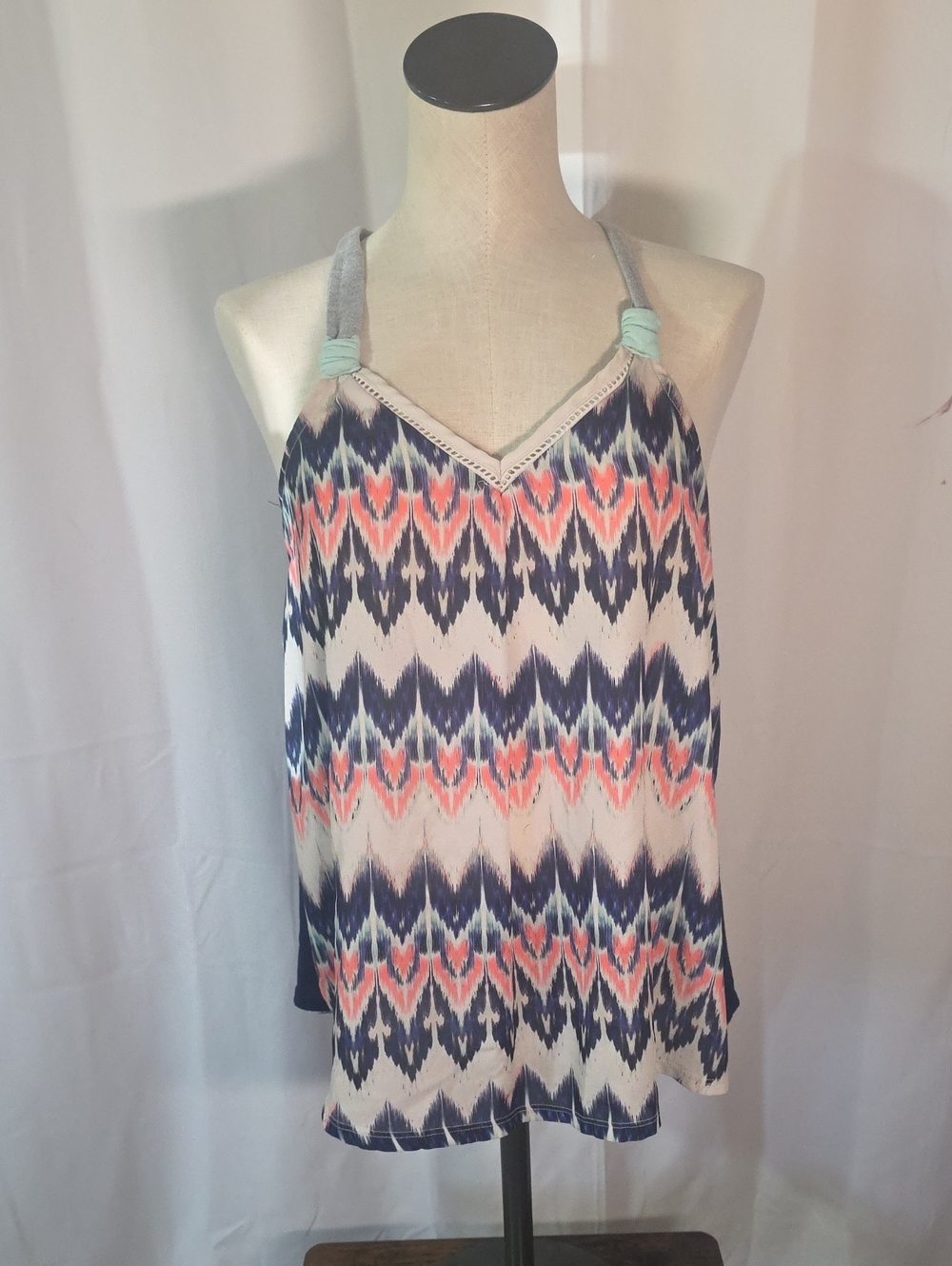 Rewind Navy, Coral & Mint Ikat Halter Camisole
